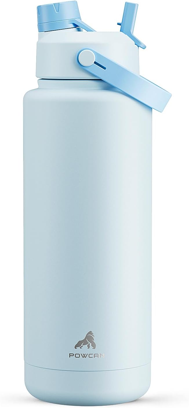 40 oz Insulated Water Bottle with 2-in-1 Straw and Spout Lid, Keep Cold 24H, Leak-Proof, BPA-Free, Double Wall Stainless Steel Water Bottle for Sports, Gym, Travel, and School (Sea Breeze)