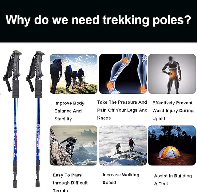 Aihoye Hiking Trekking Poles, 2 Pack Collapsible, Lightweight, Anti Shock, Walking Sticks, Adjustable Hiking Pole for Men and Women