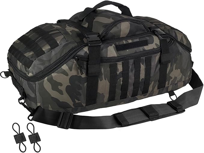 55L Large Duffle Bag, 3-in-1 Tactical Backpack MOLLE Pack for Gym, Sports, Outdoor, Black Camo