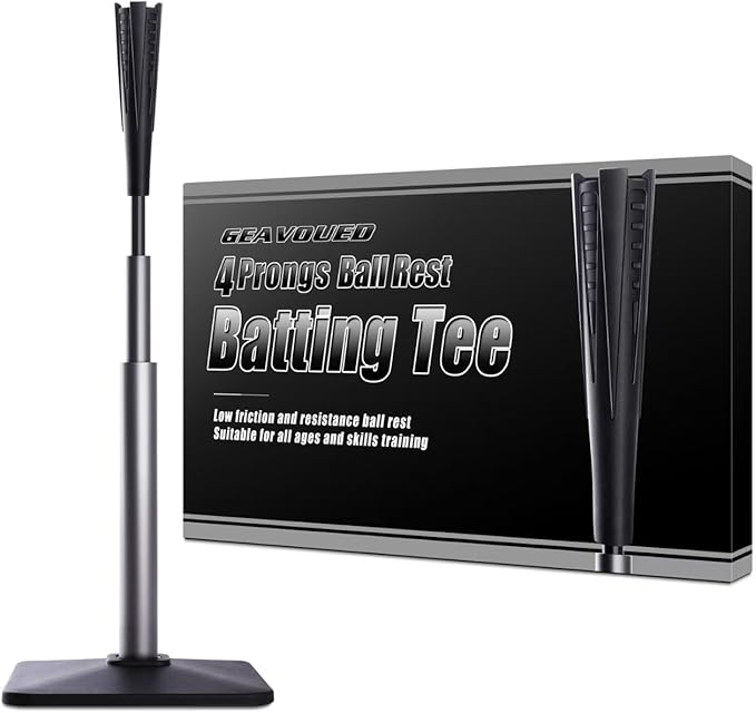 4-Prongs Ball Rest Batting Tee for Baseball and Softball, 23" to 44" Adjustable Baseball Tees for Hitting,Heave Duty Base Baseball Tee (No Included The Baseball)