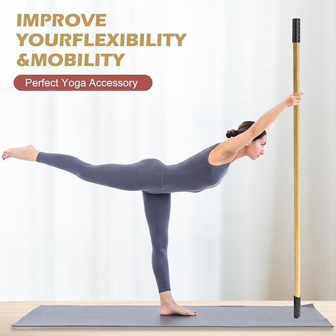 5ft Yoga Stick from Natural Bamboo - Non-Slip Handle Stretching Stick for Mobility,Versatile Exercise Tool with Flexibility,Stretch Bar for All Fitness Levels,Rehabilitation,and Posture