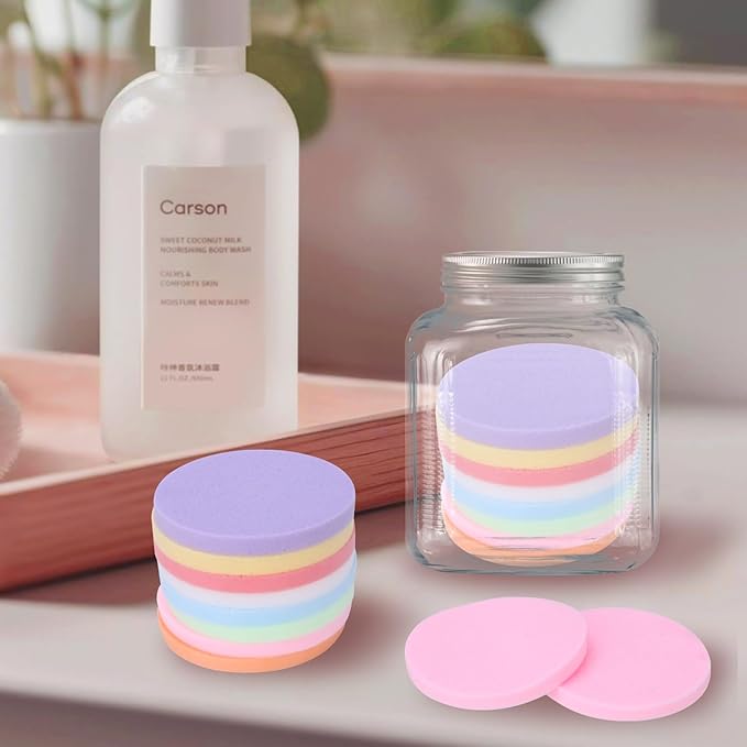 480 Pcs Compressed Facial Sponges for Makeup Removal & Exfoliating Premium Face Cleansing Sponge Pads for Women & Girls Soft Wash Round Sponge Spa & Daily Use,Multiple colors