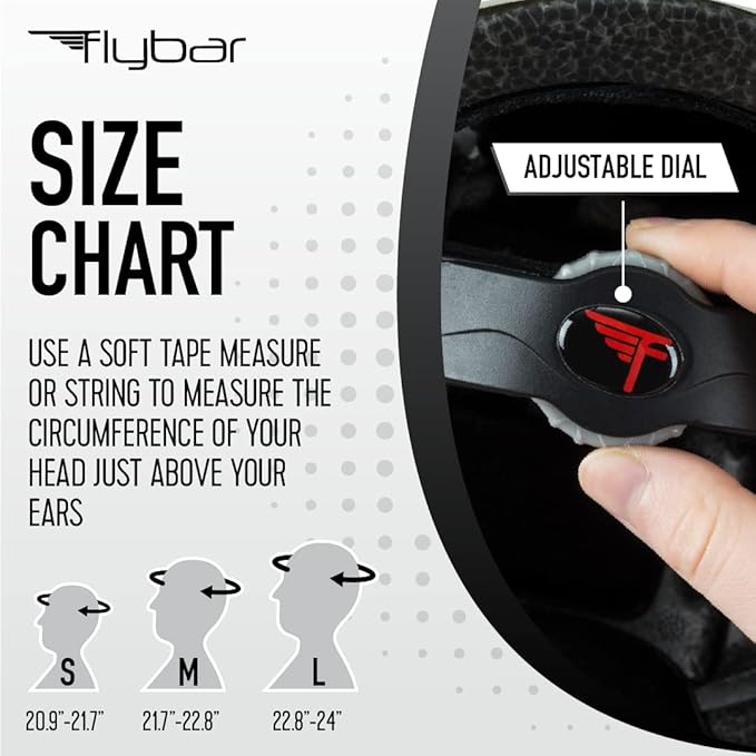 Flybar Bike Helmet- Multi Sport Dual Certified Adjustable Dial, Lightweight Skateboard Helmet, Roller Skating, Pogo, Electric Scooter, Snowboard, Boys and Girls Kids- Adults Helmets