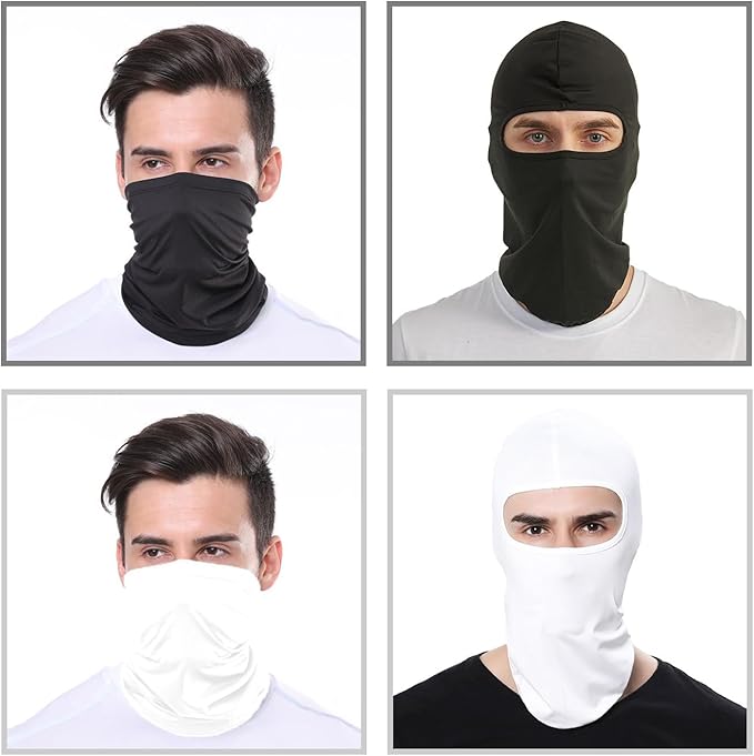 5 Pack of Balaclava Headgear, Outdoor Men's and Women's Ski Caps, Mask, Airsoft Gun, Motorcycle Cover, Helmet (Black, White)