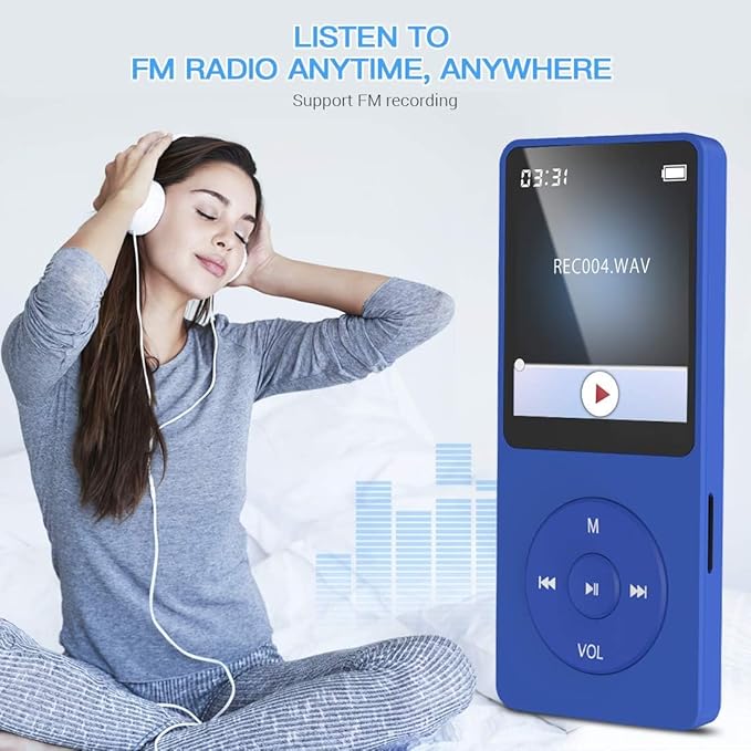 AGPTEK A02S 16GB MP3 Player, 70 Hours Playback Lossless Sound Music Player, Supports up to 128GB, Dark Blue
