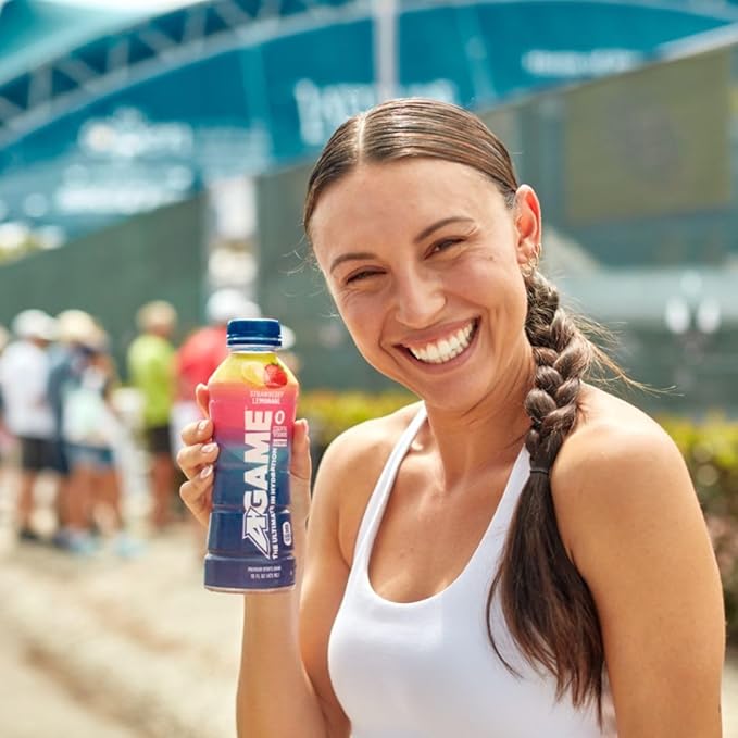 A-GAME Sports Drink, Tropical, The Ultimate Hydration Sports Beverage for Athletes, 8 Essential Vitamins including B, C, & E plus Natural Sea Salt Electrolytes, All Natural Flavors & Sweeteners, Gluten Free, 16.9 Fl Oz (Pack of 12)
