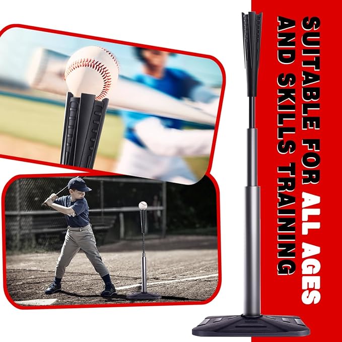 4-Prongs Ball Rest Batting Tee for Baseball and Softball, 23" to 44" Adjustable Baseball Tees for Hitting,Heave Duty Base Baseball Tee (No Included The Baseball)