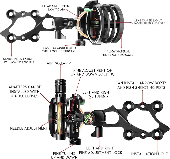 5-Pin Archery Bow Sight, Outdoor Archery Equipment, Tool-Less Micro-Click Adjustments Use with Left and Right-Hand Bows