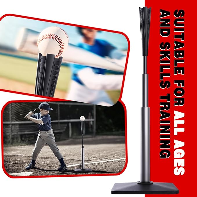 4-Prongs Ball Rest Batting Tee for Baseball and Softball, 23" to 44" Adjustable Baseball Tees for Hitting,Heave Duty Base Baseball Tee (No Included The Baseball)