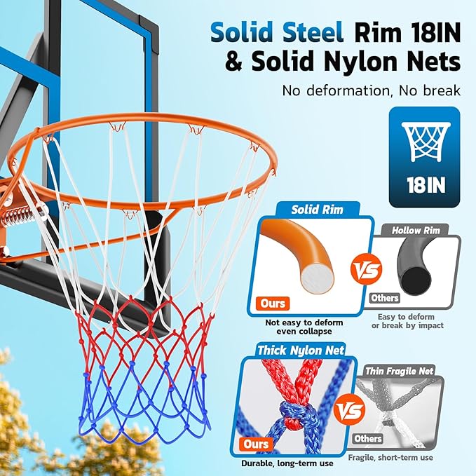 46" 10FT Basketball Hoop Outdoor - Portable Basketball Goal Adjustable Hoops & Goals with Solid Steel Rim & Extra-Large Base for Kids/Youth/Teens/Adults Outdoor