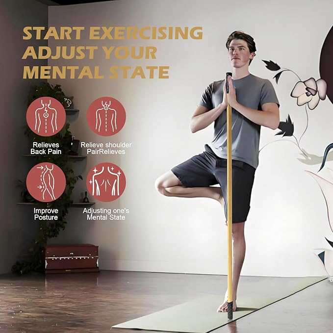 5ft Yoga Stick from Natural Bamboo - Non-Slip Handle Stretching Stick for Mobility,Versatile Exercise Tool with Flexibility,Stretch Bar for All Fitness Levels,Rehabilitation,and Posture