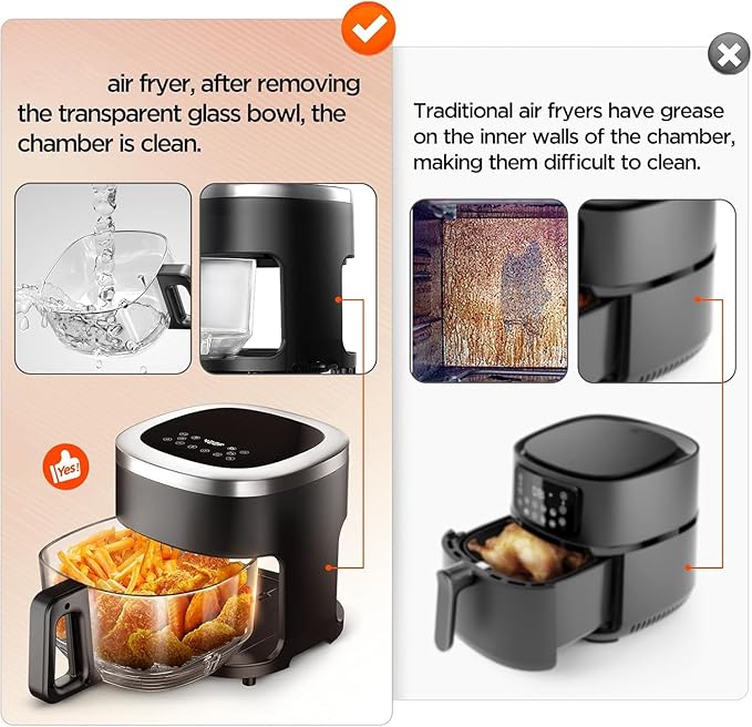 4.5QT Air Fry,Glass Air Fryer,6-IN-1 Air Fryer with Viewing Glass Pot,Roast, Reheat, Dehydrate, Air Crisp Technology,Nonstick & Dishwasher Safe Basket,97% Less Oil,Features Digital Timer