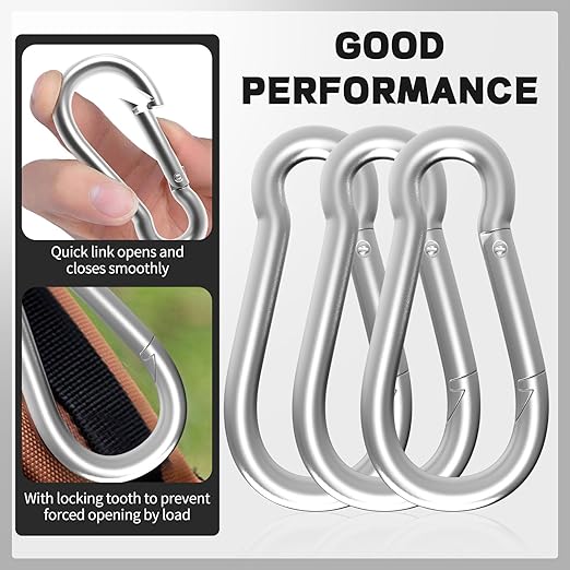 400PCS M4 Spring Snap Hook Carabiner, Heavy Duty Galvanized Steel Carabiner Clip, 110LBS Holding Capacity Spring Clips for Hammock Swing Outdoor Travel