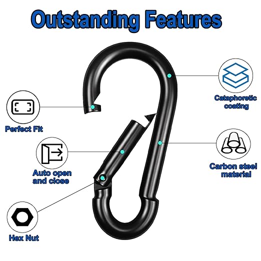 40PCS M5 Black Carabiner Clip, 3/16Inch Snap Hook Quick Link Small Clips, 2'' Spring Carabiner Link Buckle for Fishing Camping Hammock Dog Leashes-220LBS Holding Capacity