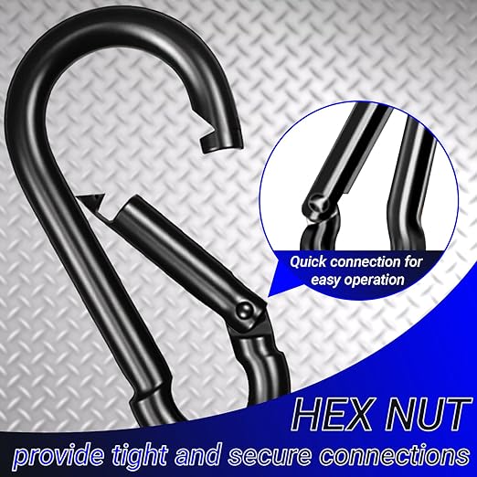 50 Pack 1.97" Heavy Duty Carabiner Clips, M5 Black Galvanized Steel Spring Snap Hooks, Rust-Resistant Keychain Clips for Hammock, Camping, Hiking, Fishing, Swing Set