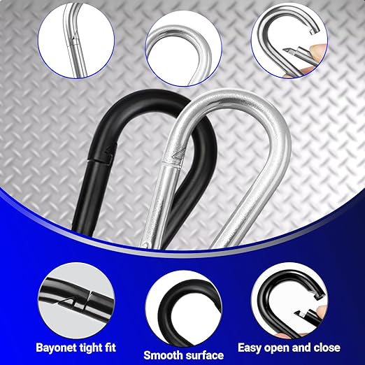 50 Pack 1.97" Heavy Duty Carabiner Clips, M5 Black Galvanized Steel Spring Snap Hooks, Rust-Resistant Keychain Clips for Hammock, Camping, Hiking, Fishing, Swing Set