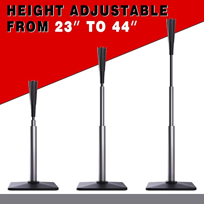 4-Prongs Ball Rest Batting Tee for Baseball and Softball, 23" to 44" Adjustable Baseball Tees for Hitting,Heave Duty Base Baseball Tee (No Included The Baseball)
