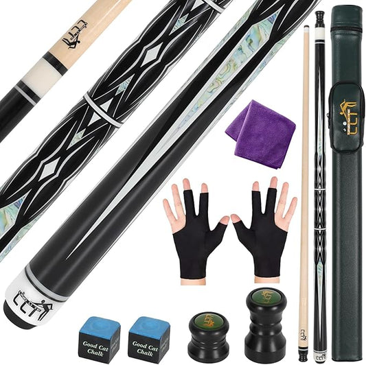 58-Inch Maple Wood Pool Cue, 2-Piece Design, 18oz-21oz ??Durable Billiard Stick with Leather Case for Home, Bar, and Competitive Play