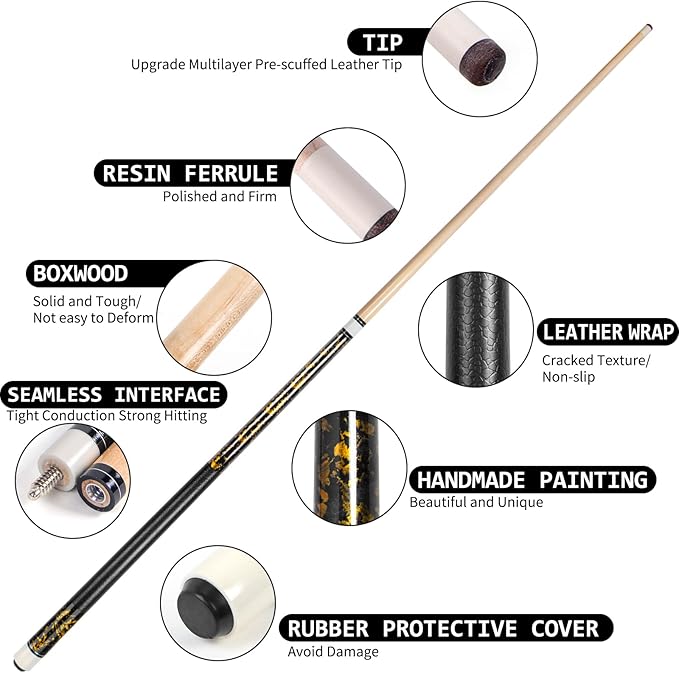 LOTKEY Pool Cue Set of 4-58 Inch 18~21 oz Canadian Maple Professional Billiard Cue Sticks, Pool Cue Stick with Extra 2 Pool Chalks, Pool Sticks for Adults, Durable, for Billiard Players