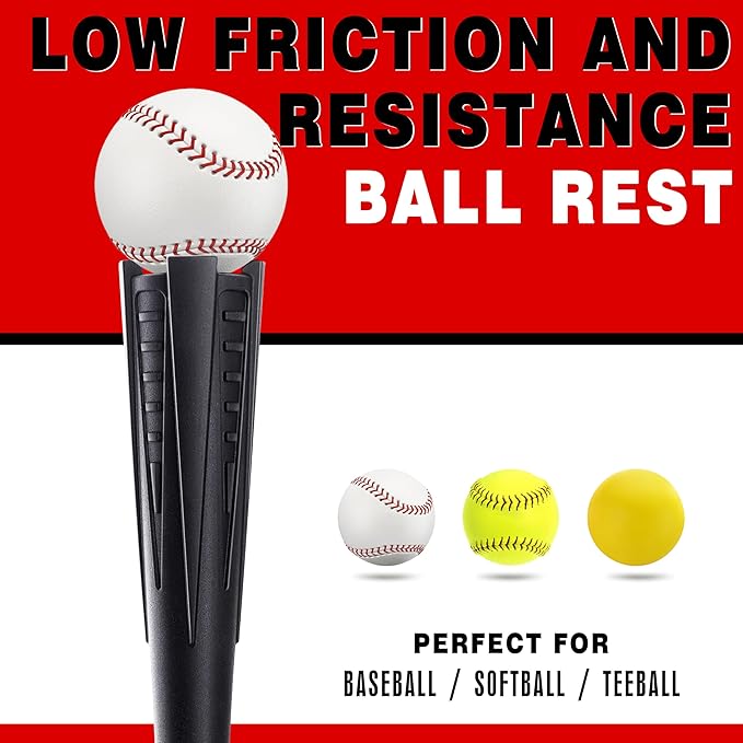 4-Prongs Ball Rest Batting Tee for Baseball and Softball, 23" to 44" Adjustable Baseball Tees for Hitting,Heave Duty Base Baseball Tee (No Included The Baseball)