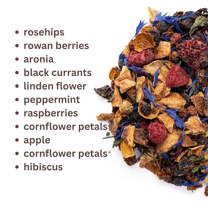 Loose Leaf Tea No Caffeine with Raspberry, Cornflower, Rosehip & Hibiscus (4oz.) โ Fruit Tea Summer Herbal Infusion with Wild Berries