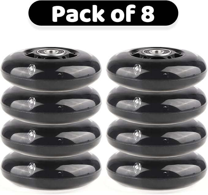 8pcs Inline Skate Wheels Led Light-Up Wheels 64/70/72/76/80mm w/Bushings 85-88A for Kids and Youth Beginners Children's Inline Skates Indoor/Outdoor Use (Black, 76mm)