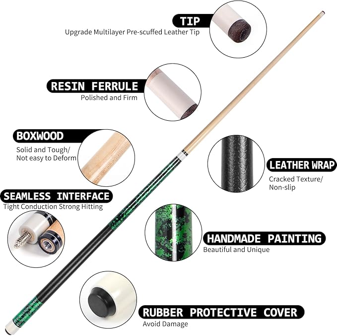 LOTKEY Pool Cue Set of 4-58 Inch 18~21 oz Canadian Maple Professional Billiard Cue Sticks, Pool Cue Stick with Extra 2 Pool Chalks, Pool Sticks for Adults, Durable, for Billiard Players