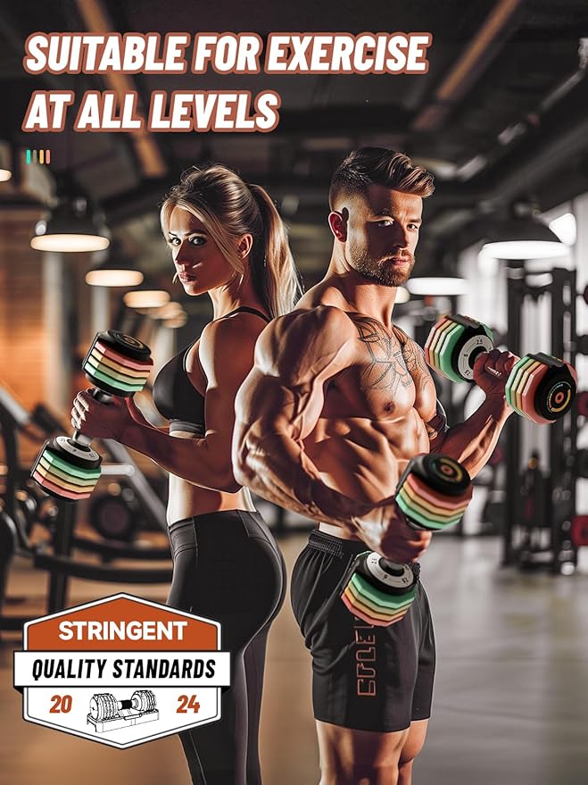 Adjustable Dumbbells Set 12.5LB/22.5LB Pair, 1-Sec Fast Adjustable 5 Weights by Turning Handle, Premium Comfort Non-slip Metal Dumbbells with Tray, Compact Size for Full Body Home Workout