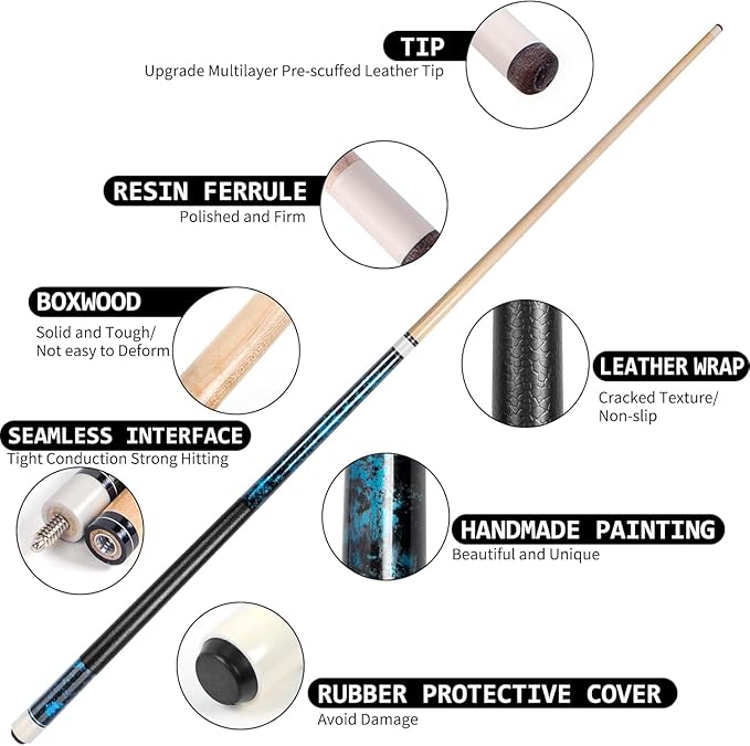 LOTKEY Pool Cue Set of 4-58 Inch 18~21 oz Canadian Maple Professional Billiard Cue Sticks, Pool Cue Stick with Extra 2 Pool Chalks, Pool Sticks for Adults, Durable, for Billiard Players