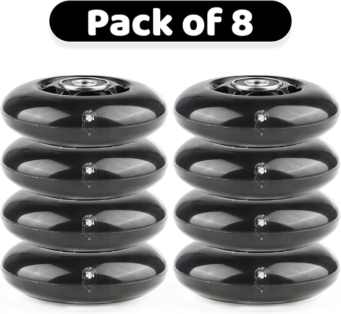 8pcs Inline Skate Wheels Led Light-Up Wheels 64/70/72/76/80mm w/Bushings 85-88A for Kids and Youth Beginners Children's Inline Skates Indoor/Outdoor Use (Black, 72mm)