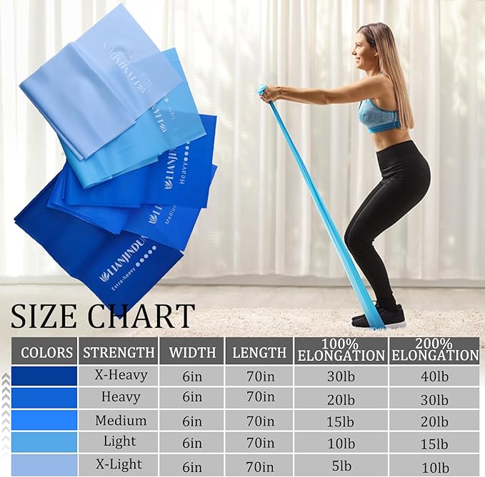 5 Pcs Professional Resistance Bands. Latex-Free, Elastic Band, Work Out Bands, Stretch Bands for Working Out Women or Men, Exercise Bands Set for Physical Therapy, Yoga, Pilates