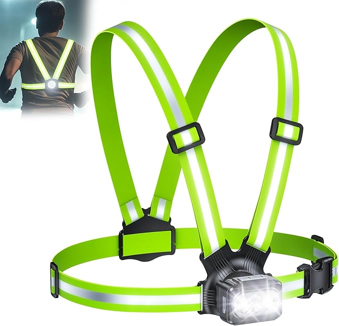 500LM High-Visibility Running Lights for Runners with 7 Modes, Adjustable 45° Beam, 360° Reflective Vest & IPX4 Waterproof Running Vest for Night Walking/Cycling/Jogging, 3.5-20Hrs Runtime