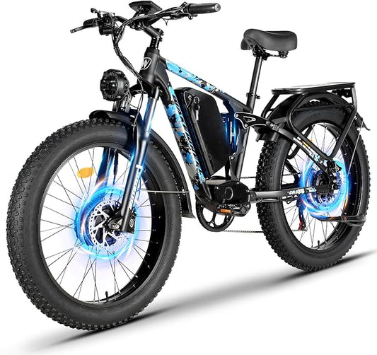 5000W 60V 26Ah Electric Bike for Adults, 60V Battery Ebike, 26"X4"Fat Tire,45MPH & 70 Miles Long Range,210Nm Mountain Bike Full Suspension, Hydraulic Brake Electric Bicycle,Rear Rack