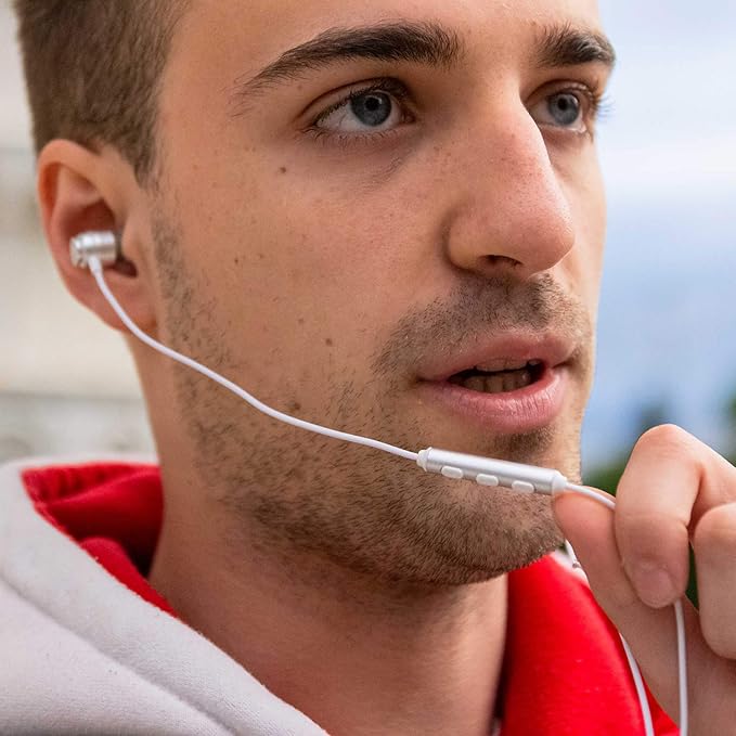 LUDOS Clamor Wired Earbuds in-Ear Headphones, 5 Years Warranty, Earphones with Microphone, Noise Isolating Ear Buds, Memory Foam for iPhone, Samsung, School Students, Kids, Women, Small Ears - White