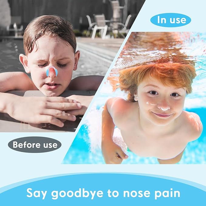 Painless Nose Plugs for Swimming,Nose Plugs for Swimming for Kids (Age 6+) and Adults, Ensure Comfort and Safety in The Water (Blue, Large)