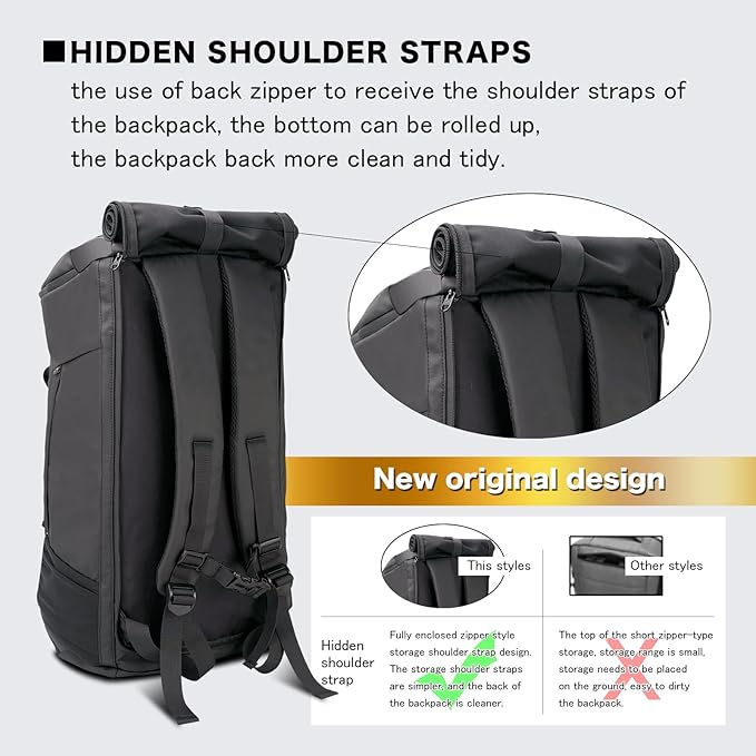 40L Travel Duffle Bag, 4-in-1 Large Gym Bag with Shoe & Wet Clothes and Laptop Compartments, Black