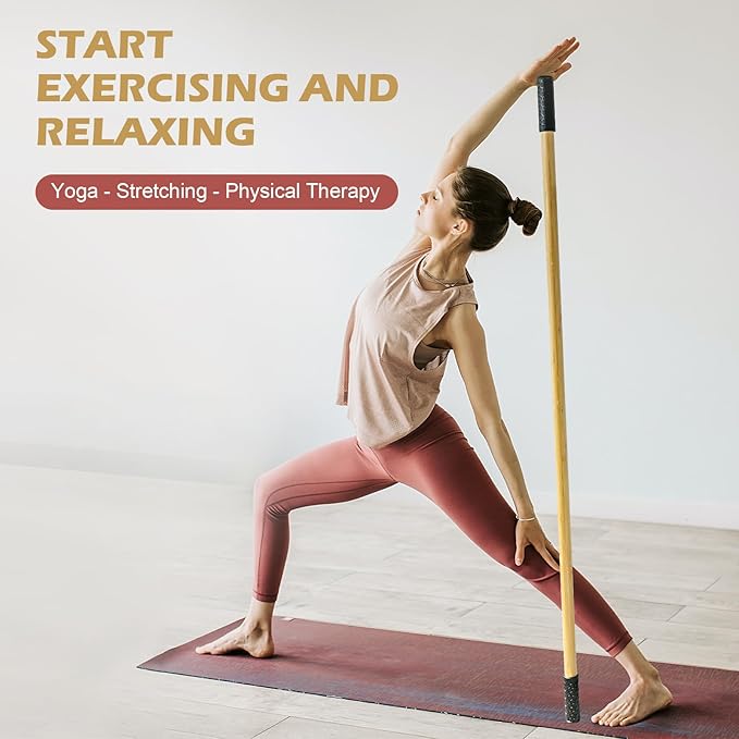 5ft Yoga Stick from Natural Bamboo - Non-Slip Handle Stretching Stick for Mobility,Versatile Exercise Tool with Flexibility,Stretch Bar for All Fitness Levels,Rehabilitation,and Posture