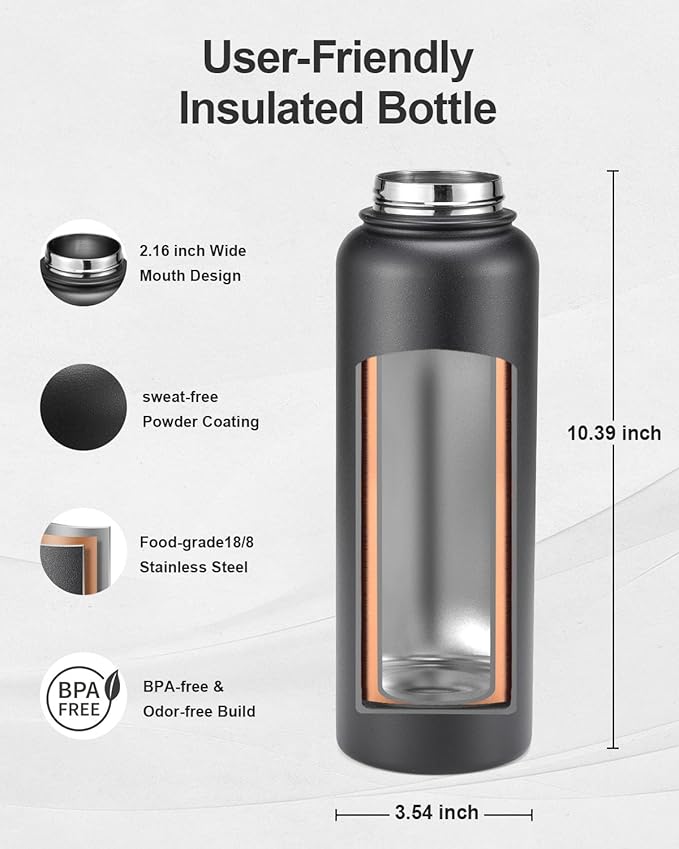 40oz Insulated Water Bottle,Stainless Steel Vacuum Water Bottle, BPA-Free & Leakproof -with Paracord Handle,Strap,Straw Spout Lids,Large Water Jug for Gym Sports