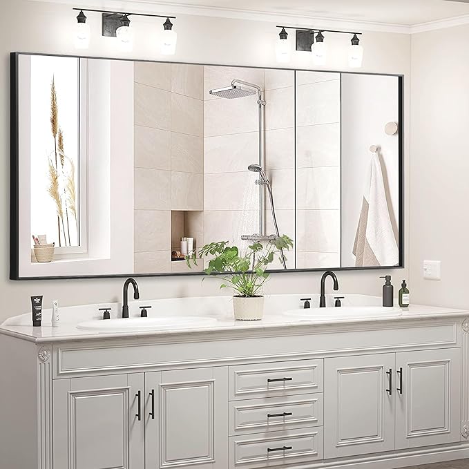 55x30 Inch Black Bathroom Mirror for Wall, Aluminum Frame Rectangle Rectangular Vanity Mirror, Modern Large for Bedroom, Living Room, Horizontal or Vertical