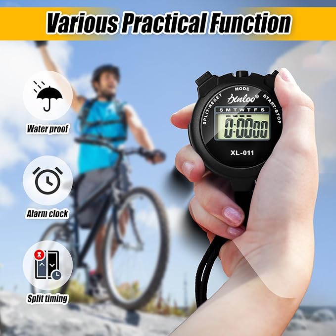 48 Pcs Digital Stopwatch Timer Plastic Whistle Bulk for Sports Coaches Referee Waterproof Watch Timer Whistle with Lanyard Multi Function Electronic Fitness Date Alarm (Black)