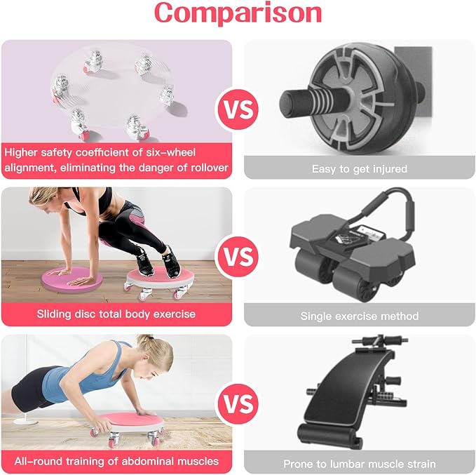 6 Caster Ab Roller, Ab Exercise Equipment with Knee Pads, Ab Roller Wheel for Core Exercise, Abdominal Strength Training for Home Gym, 360° Silent Ab Workout Equipment