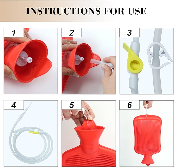 Abyclean Enema Bag Kit Rubber Anal Douche Vaginal Douche Enema Cleaner for Women’s or Man’s Health with Nozzles (Red, 2L)