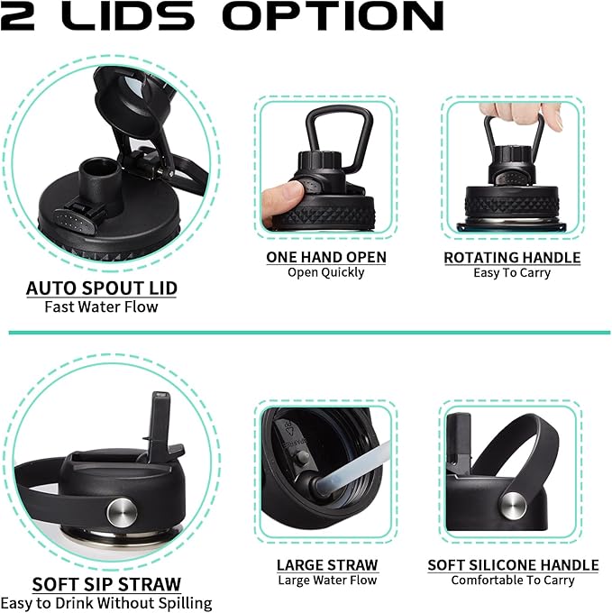 40oz Insulated Water Bottle - w/Straw Spout Lid, Bottle Holder with Strap, Paracord Handle, Protective Bottom Boot, Stainless Steel Metal Thermo Jug Flask Cold 48h & Hot 24h, Cream White