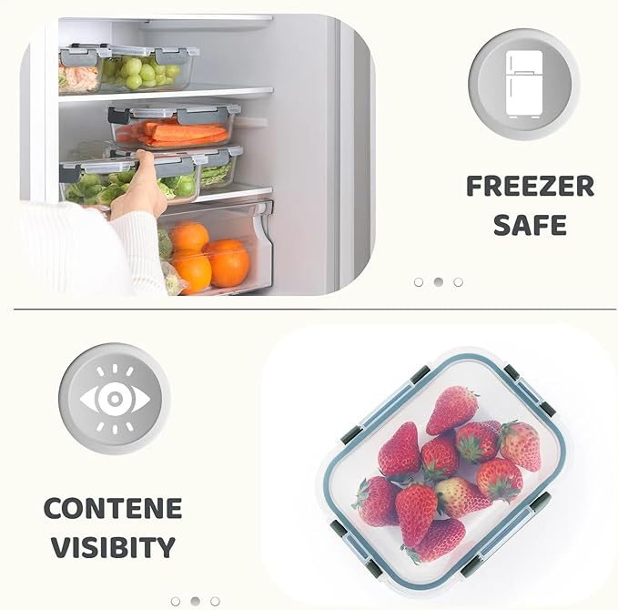 5 Pack 36 Oz Glass Meal Prep Containers with Lids, Reusable Glass Food Storage Airtight Lunch Containers with Lids, Leak Proof, Microwave, Oven, Freezer and Dishwasher Safe (Gray)