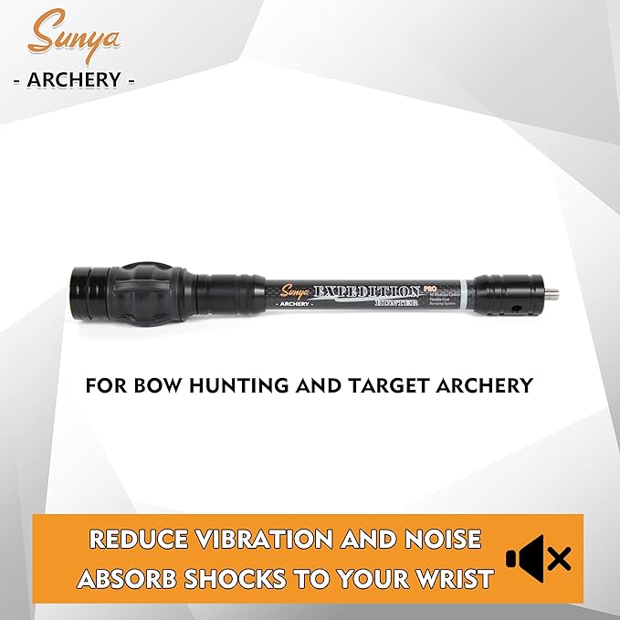 SUNYA Archery Bow Stabilizer for Compound Bow, Carbon Fiber Body Flexible Core, Damping System and Weights Kit, 8",10",12" 15" in Expedition Series