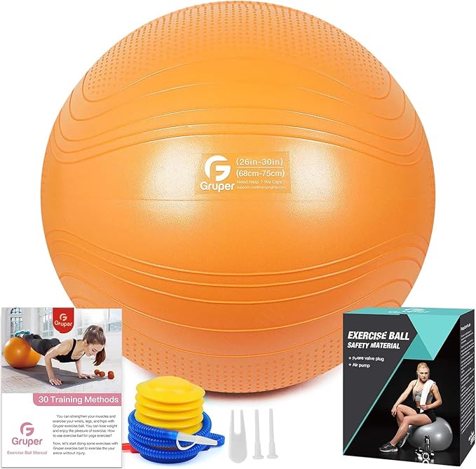 Yoga Ball, 22-30 Inch Extra Thick Exercise Ball for Workout Fitness Balance, Anti Burst Chair for Home and Office Desk, Includes Hand Pump & Workout Guide Access
