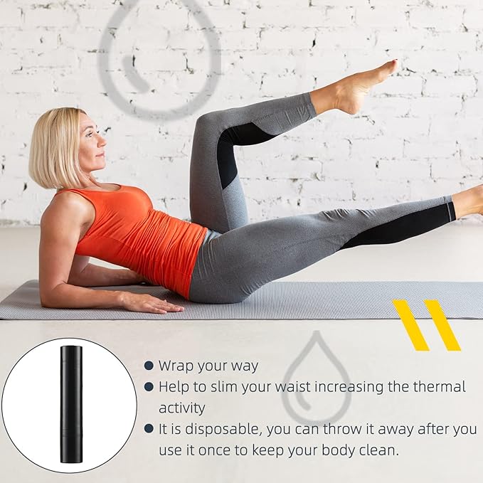 60 Meters Black Osmotic Plastic Body Wrap, Workout and Sweat Enhancer Stomach Wrap Body Wrap Film Applicator Power Wrap(4 Rolls)