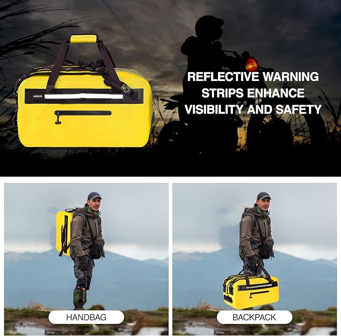 50L Waterproof Dry Duffle Bag Dry Backpack 840D TPU Heavy Duty Dry Bag,Rubber Airtight Zipper, for Kayaking,Boating,Motorcycling,Camping,Rafting,Surfing, Swimming,Fishing,Yellow