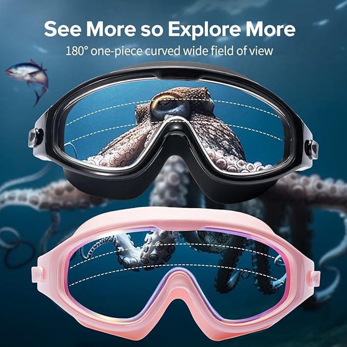 Adult Swimming Goggles,Leak-Proof,Anti-Fog Pool Glasses,Wide View Swim Goggles with Ear Plugs and Nose Clip