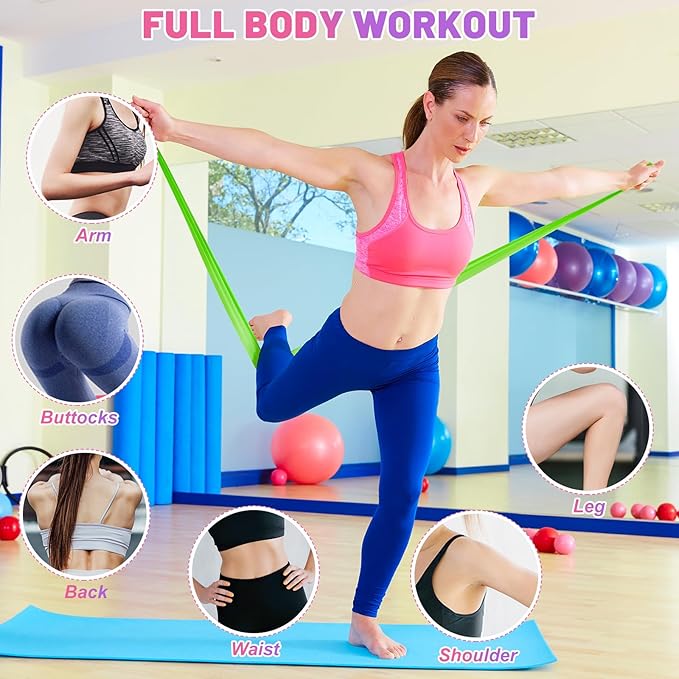 5 Pcs Resistance Bands, Professional Exercise Bands Elastic Stretch Bands for Fitness Yoga Pilates Stretching Strength Training, Workout Bands for Women and Men Home Gym